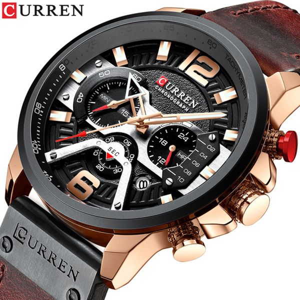 

relogio masculino curren mens watches leather sports watch men fashion chronograph quartz man clock waterproof, Slivery;brown
