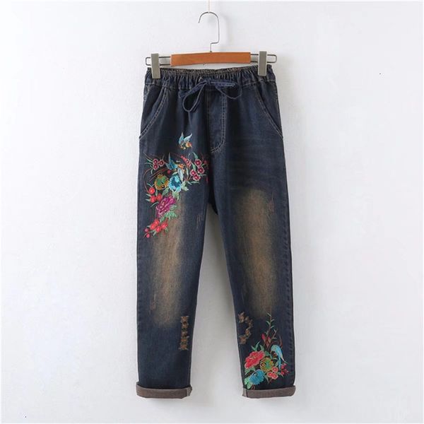 

flowers embroider jeans wife casual high waist jeans blue denim pencil pants women pants spring