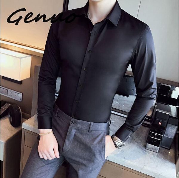 

business shirts 2020 new fashion brand clothing mens long sleeve work shirt elastic slim fit shirt big size s-5xl casual, White;black