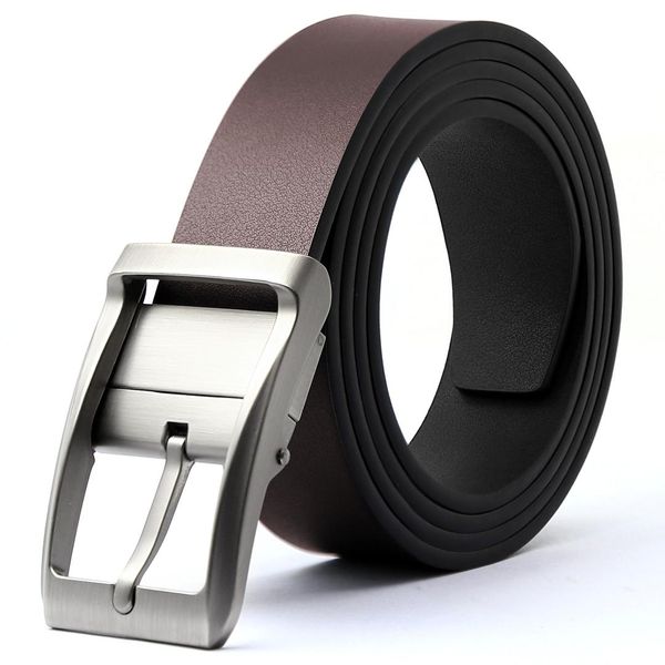 

gongji craft rotated pin buckle double-sided usable mens leather belt black reversible brown belt, Black;brown