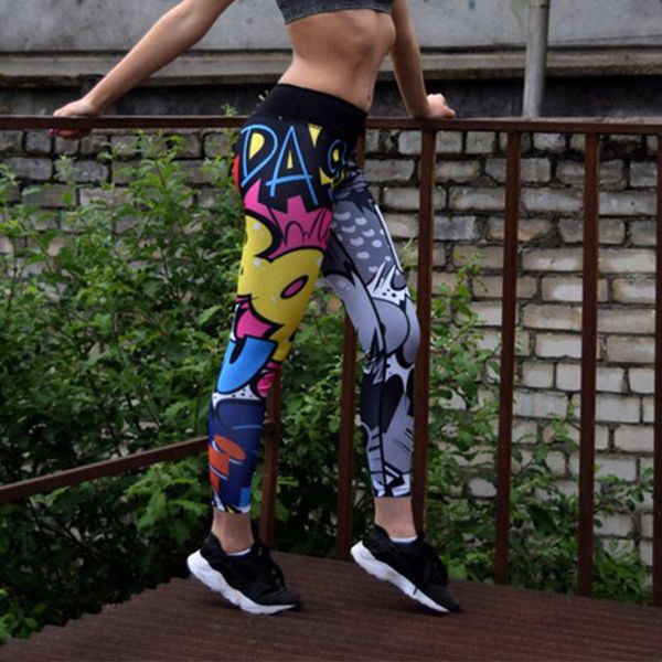 

cartoon print hip push up leggings for women high waist sports women's slim fitness legging streetwear female outfits clothes, Black