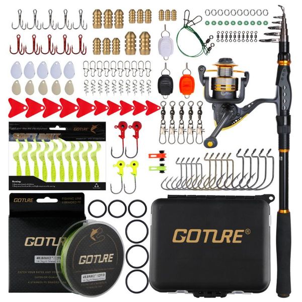 

goture full fishing reel rod kit set fishing rod combo spinning reel pole set with fish line accessories