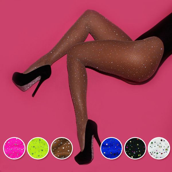 

lady fashion mesh pantyhose women pantimedias rajs strumpfhose pantys medias crystal spandex glitter fishnet tights, Black;white