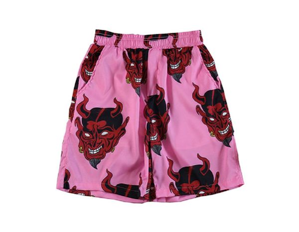 

mens summer hawaii beach shorts devil full printing fashion harajuku casual hip hop knee length short male streetwear, White;black