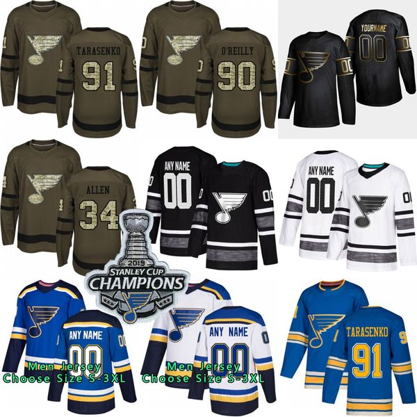 

50 Binnington 2019 Stanley Cup Champion St. Louis Blues 31 Jared Coreau 34 Jake Allen 91 Vladimir Tarasenko 90 Ryan O'Reilly Hockey Jerseys