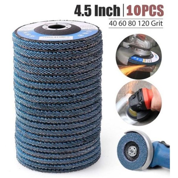 

10pcs professional flap discs 115mm 4.5 sanding discs 40/60/80/120 grit grinding wheels blades angle grinder tool accessories