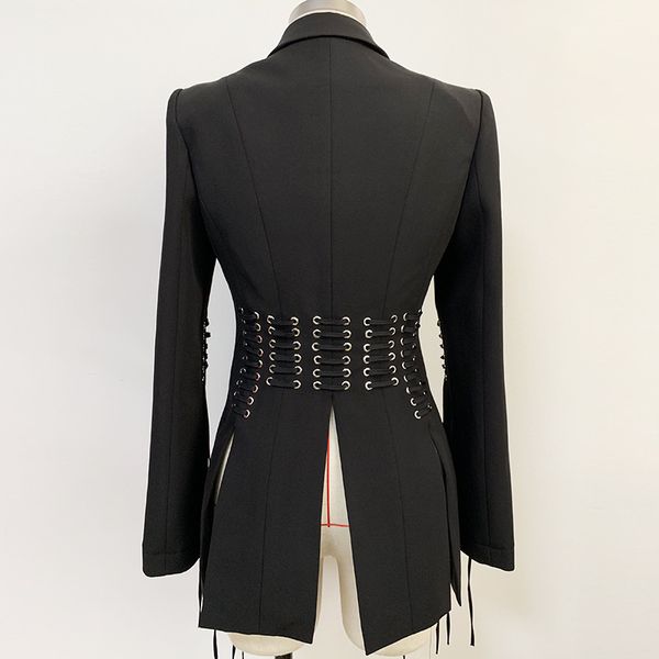 Großhandels-Neueste lange Blazer Frauen Fashion Runway Designer hochwertige Gothic Punk Patchwork schlanke schwarze Bandage Anzug Jacken Mäntel