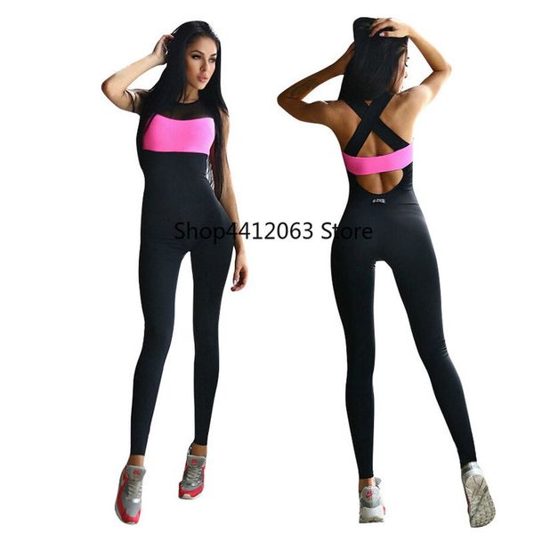 

fitness sport suit women tracksuit yoga set backless gym running set sportswear leggings tight jumpsuits workout sports clothing, White;red