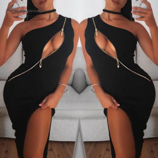 

new women summer dress zipper one shoulder hollow out ladies casual dresses split evening party clubwear designer clothes, Black;gray