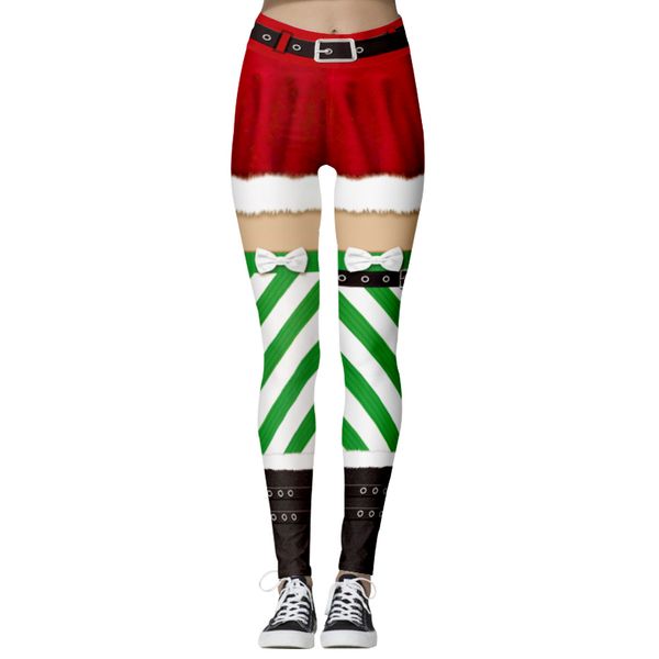 

christmas style digital printing elastic striped pants women elegant casual patchwork skinny pencil pants, Black;white