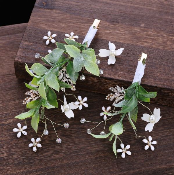 

2pcs new fashion bridal green grass flower hairpin wedding bridesmaid party hair clip barrettes accessories bijoux femme, Golden;white