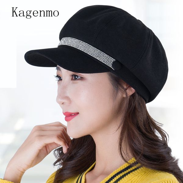 

kagenmo female 2019 new autumn winter octagonal cap simple outdoor leisure winter hat sunscreen short brim, Blue;gray