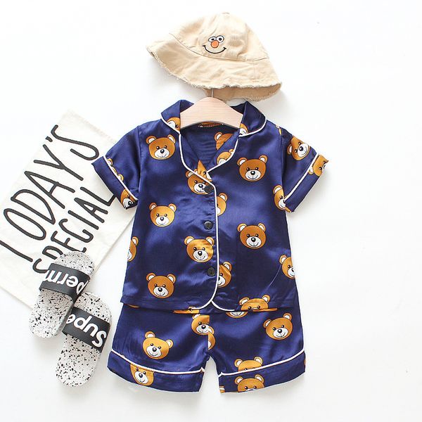 

short sleeve child blouse +shorts sleepwear pajamas kids clothes baby pajama sets boys girls cartoon bear print outfits set y200704, Blue;red