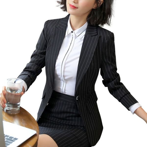 2019 professional suit female spring new fashion ladies stripes skirt suit interview blazer and skirt office plus size uniforms from despicable_me interview skirt suit