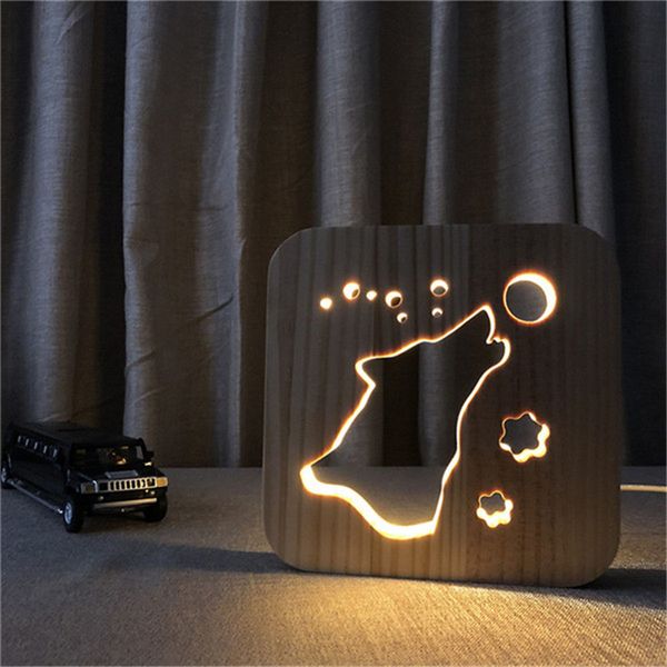 

barking dog wooden lamp 3d led lamp kid bedroom decoration warm white unique light birthday party home office decor drop ship