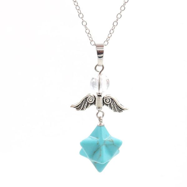 

wholesale 10 pcs silver plated wing merkaba symbol star point pendant many colors quartz stone necklace classic jewelry