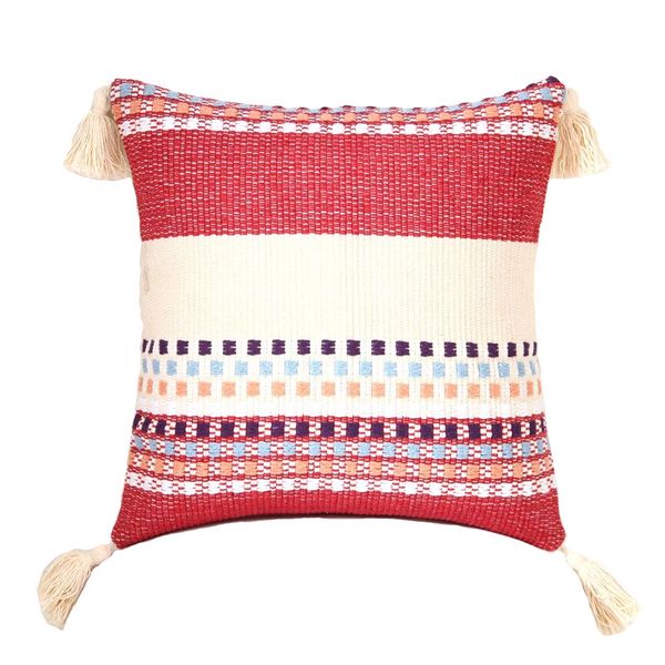 

red cushion cover tassels moroccan style pillow cover woven for home decoration sofa bed 40x40cm pillow case