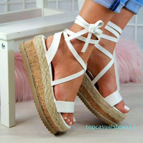

dihope new platform shoes woman sandals open toe ankle strap sandals 2020 fashion summer shoes woman size plus 43 t13, Black