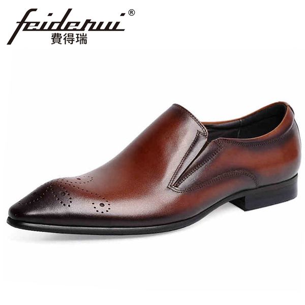 

2019 genuine leather men's handmade medallion loafers summer pointed toe slip on man carved brogues casual shoes ynx890, Black