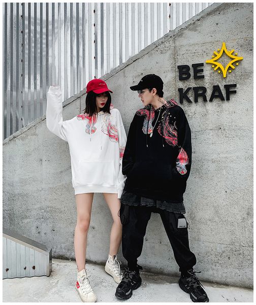 

luxury couples hoodies fashion printed loose sweatshirt casual mens hiphop, Black