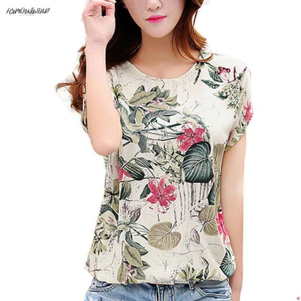 

summer women print floral chiffon blouse womens shirt female short sleeve o neck elegant regular fashion lady blusas cotton s-xxl, White