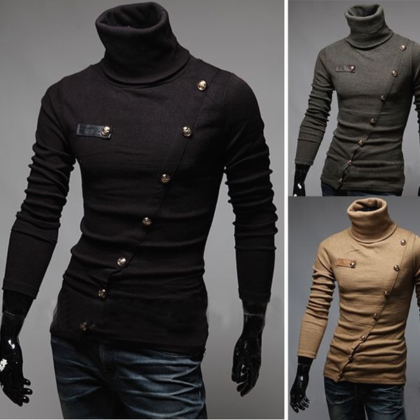 

men's sweaters zogaa fashion shirts long sleeve male solid casual thin wool turtleneck knitted, White;black