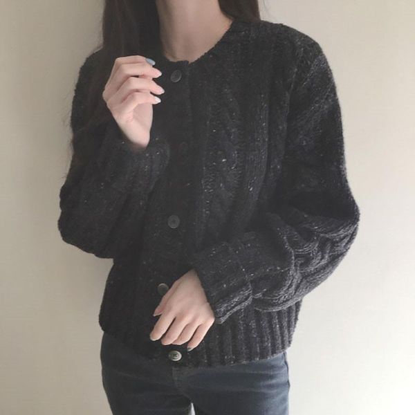 

elegant women korean casual outwear round collar twisted female knitted cardigan 2020 spring solid knitwear, White
