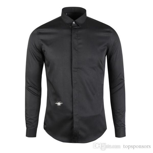 

2018 новое поступление мужчины повседневная рубашка slim fit мужчины пчелиный дизайн рубашка высокое качество camisa masculina сорочка homme, White;black