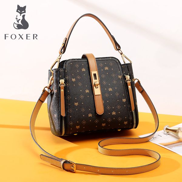 

foxer elegant female handbag large capacity commuter style fall winter bag for women classical pvc purse lady shoulder bags