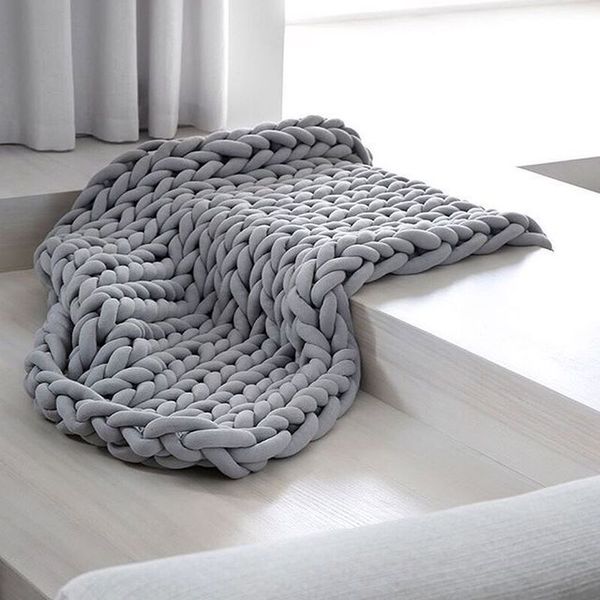 

knitted blanket winter warm thick yarn bulky knitting blankets handmade large big sofa bed weighted blanket