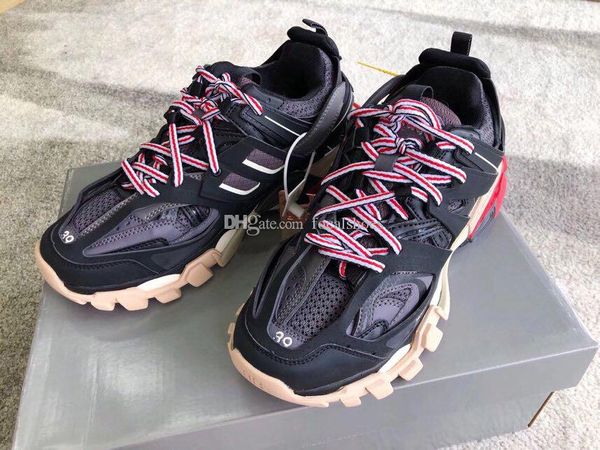 

luxury men shoes triple s track 3.0 sneaker women casual shoes flat leather shoes low lace-up mesh sneaker designer rubber sole, Black