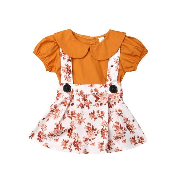 

summer newborn infant kid baby girls puff short sleeve suspender skirt dress outfits clothes set, White