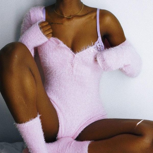 

haber fashion 2019 solid color winter warm tight jumpsuit pajamas women's button fleece jumpsuit, Black;white