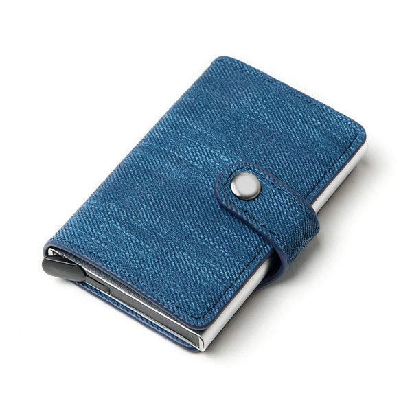 

bycobecy 2020 new men woman denim purse rfid button id card holder single box business -up wallet mini slim wallet carteira, Red;black