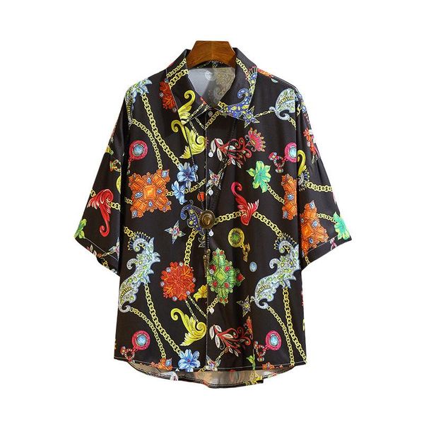 

summer men shirts loose shoulder men beach flower men's shirts short sleeve male casual shirt, White;black