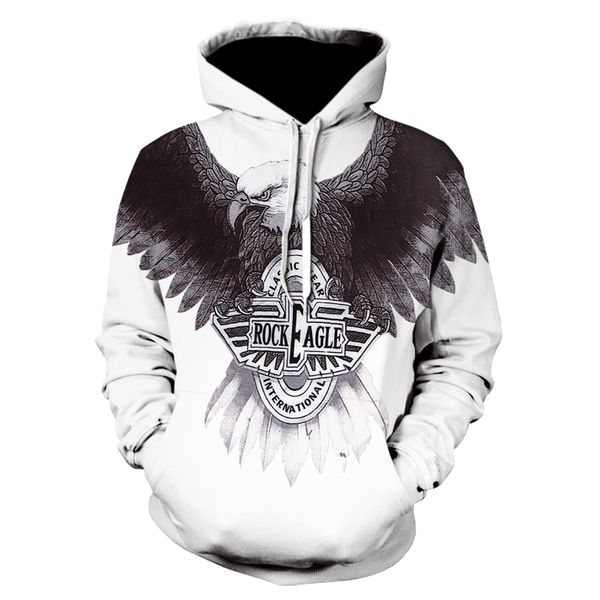 

men's individuality design flying eagle print hoodie fashion men's and women's sports street wear skateboard thin sweat, Black