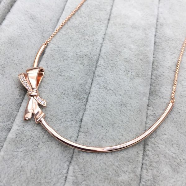

2019 100% 925 sterling silver classic rose bow necklace pendant necklace women charm fashion personality jewelry ing