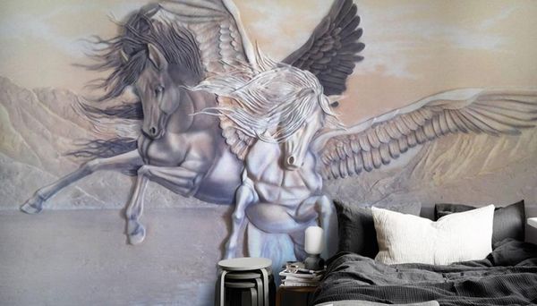 

пользовательские 3d mural обои гостиной спальни диван тв фон обои трехмерного рельеф ангел лошадь фото водонепроницаемые обои