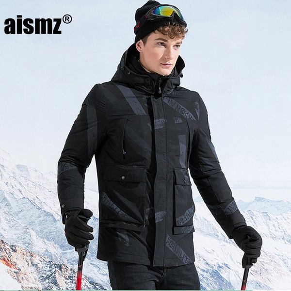 

aismz men's russia canada winter 90% white duck long down jacket stand collar detachable hat windproof waterproof coat for men, Black
