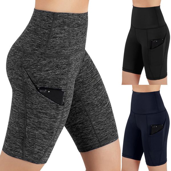 

new women mid waist out pocket casual hips tight yoga shorts running basic shorts bike sport fitness black tight rave b1