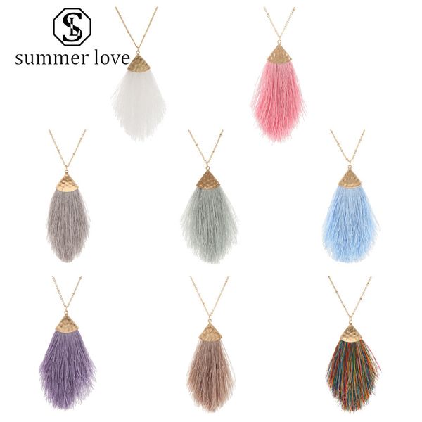 

new arrival sweater tassel necklace boho long triangle pendant necklace for women fashion colorful gold chain charm jewerly gift -y, Silver