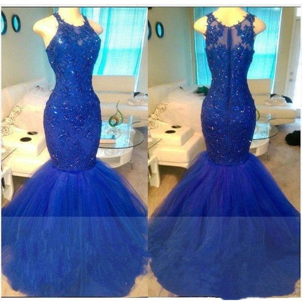 

royal blue mermaid evening dresses lace applique beads jewel neck floor length zipper formal long prom dresses party gowns, White;black