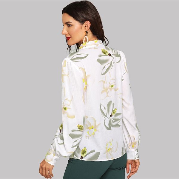 

womens blouses women blouse white tie neck applique floral textured women 2019 spring modern lady long sleeve elegant v neck minimalist
