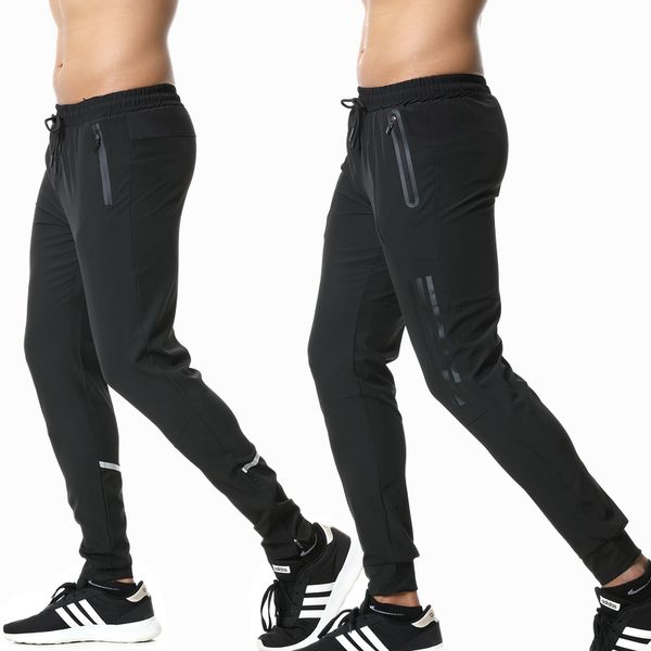 

men sports running pants zipper pocket athletic football soccer pant training sport pants legging jogging gym trousers, Black;blue