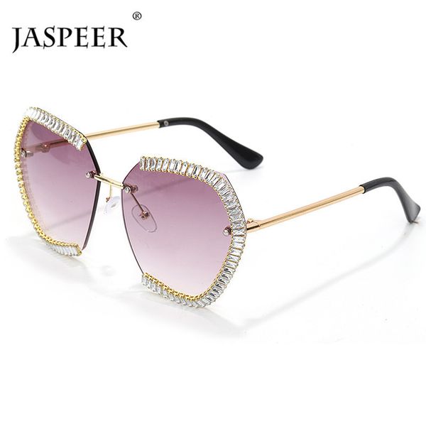 

jaspeer 2020 oversized rimless sunglasses women zircon diamond square metal frame sun glasses men brand designer ladies shades, Blue
