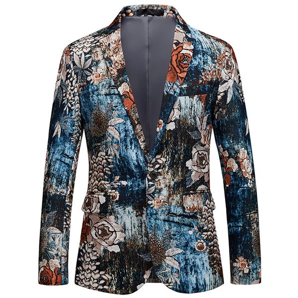

yasuguoji new 2019 smart casual floral blazer men fashion contrast color groom wedding men slim blazer plus size 6xl, White;black