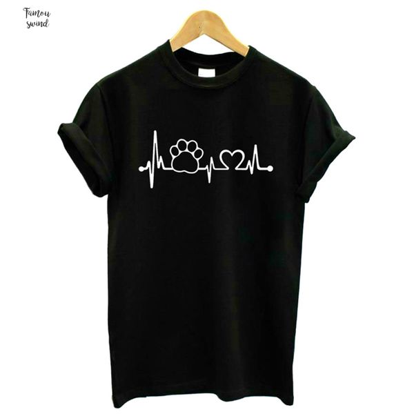 

t shirt paw heartbeat lifeline cat women tshirt halajuku casual funny for dog lady girl tees hipster, White