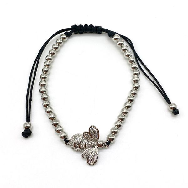 

insect jewelry 4mm copper beads 4 four colors zirconia paved bee bracelets adjustable bangles, Black