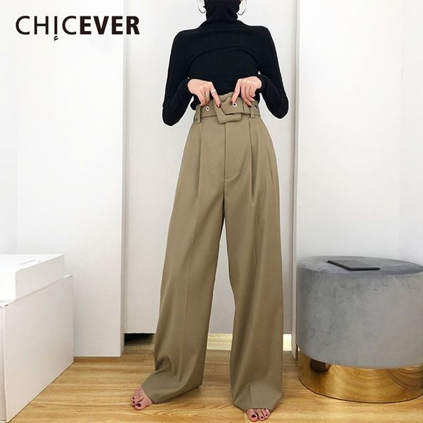 

chicever casual solid trousers for women high waist zipper bandage sashes pockets wide leg pants female summer korean fashion, Black;white