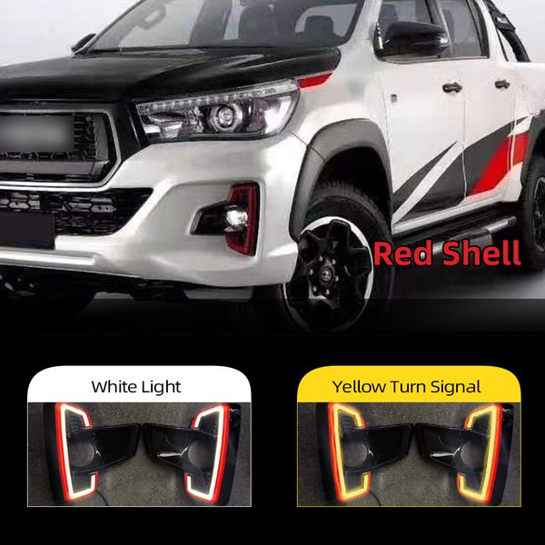 

2pcs 12v yellow signal style drl for toyota hilux revo rocco 2018 2019 relay waterproof abs case car led daytime driving running light